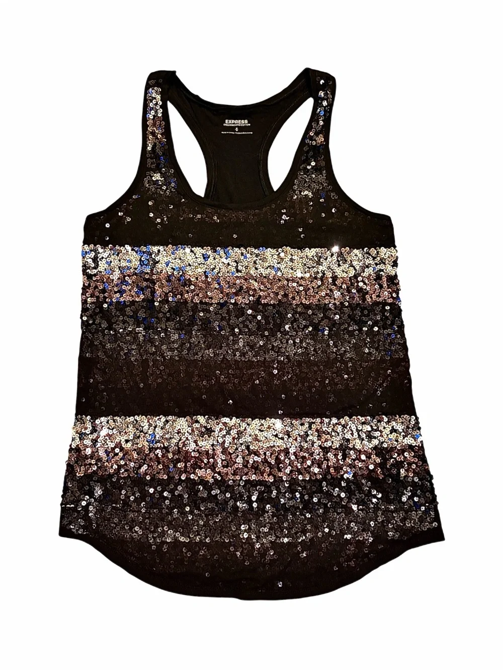 Express Black Sequin Tank Top with Bronze Accent Size Medium - Picture 2 of 6
